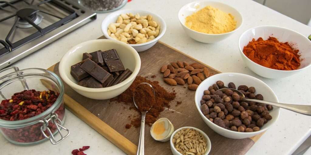 Dubai chocolate ingredients neatly displayed on a counter.